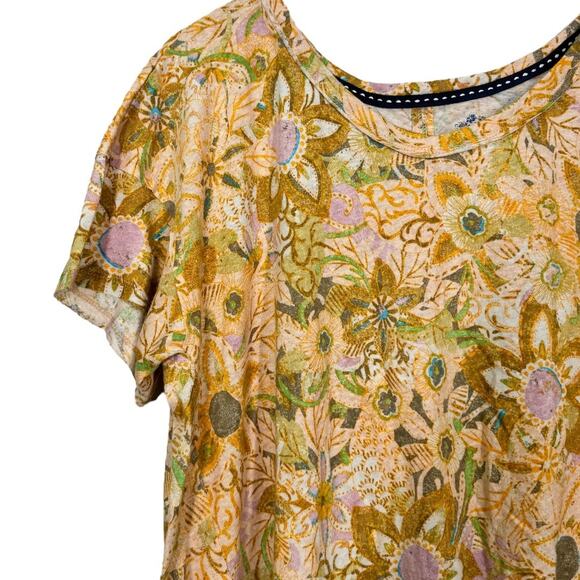 Anthropologie Pilcro Split Back Swing Tee Medium New Paisley Floral Print Yellow - Picture 4 of 7